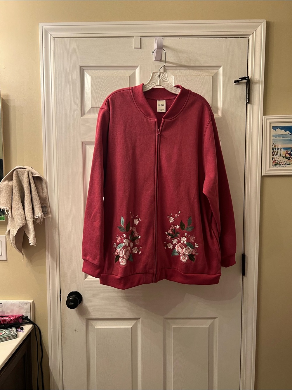 Blair NWOT Vintage Cottagecore Pink Embroidered Flower Zip Jacket Cottagecore 2X